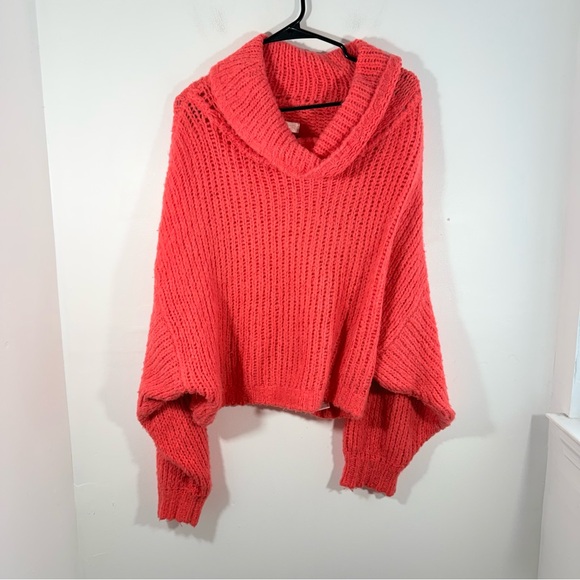 Anthropologie Pilcro Zamora Coral Wool Alpaca Cowl Neck Oversized Sweater Medium - Picture 2 of 13
